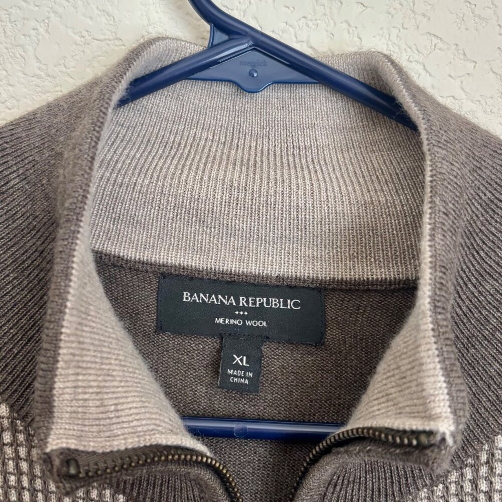 Banana Republic Men’s Merino Wool Blend Sweater XL Full Zip Gray Winter - Picture 4 of 8